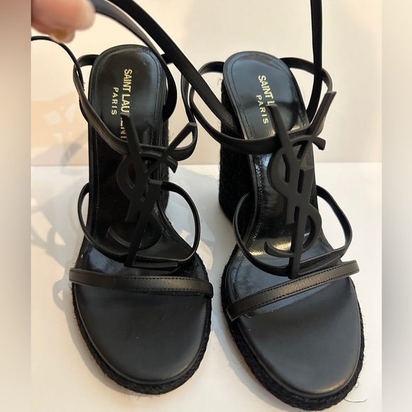 SL CASSANDRA WEDGE ESPADRILLES BLACK CALFSKIN